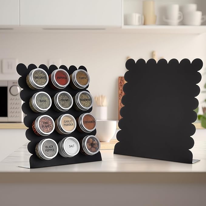 Gueevin 2 Pcs Magnet Board Standing Magnetic Metal Board for Desk and Wall 12.6" x 11" Scalloped Magnetic Display Stand for Memos, Photos and Documents Home Office School Supplies(Black,Medium)
