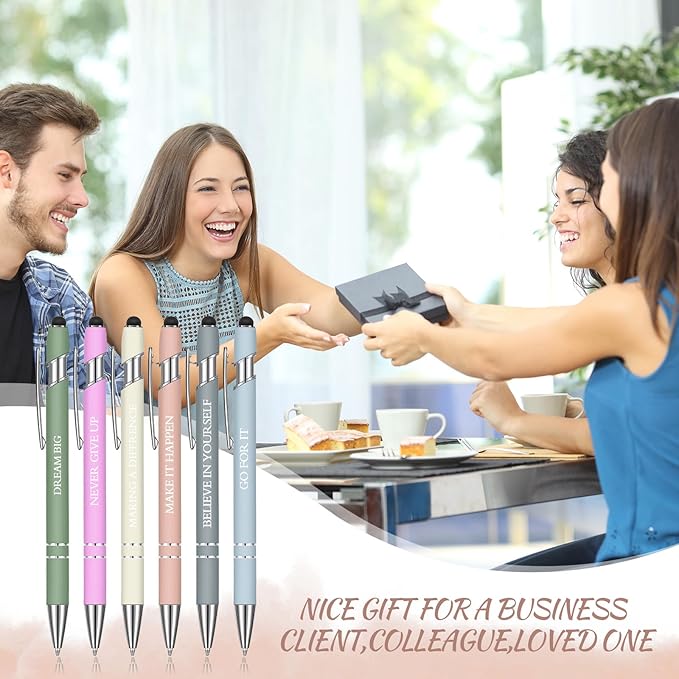 Zonon 12 Pcs Inspirational Pens Gift Set Funny Ballpoint Pen with Stylus Tip Motivational Graduation Gifts Bulk for Teacher Coworkers Nurse School Office Supplies(Morandi,Motivational Style)