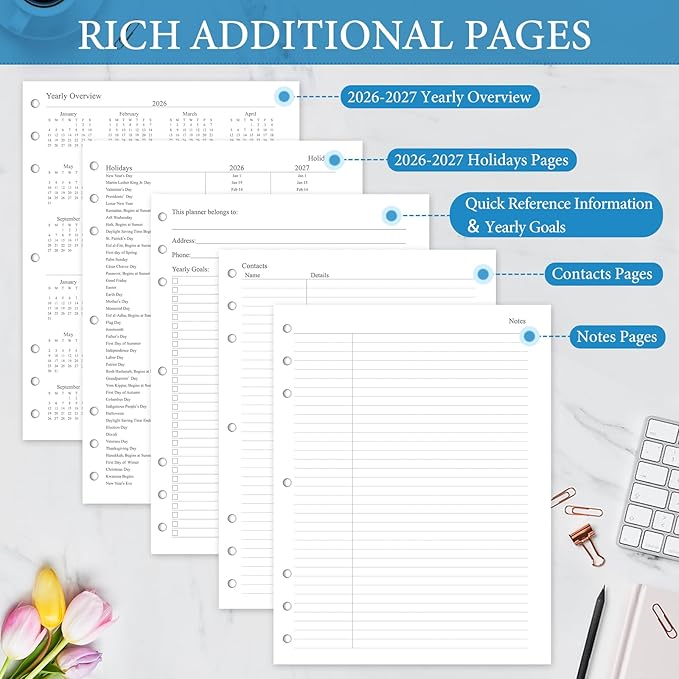 2026-2027 Monthly Planner Refill, A4 Letter Size Planner Inserts for 3 Ring, 8.5"x11", Jul. 2026 - Dec. 2027, 18 Monthly Calendars with Laminated Tabs, 7/3-Hole Punched