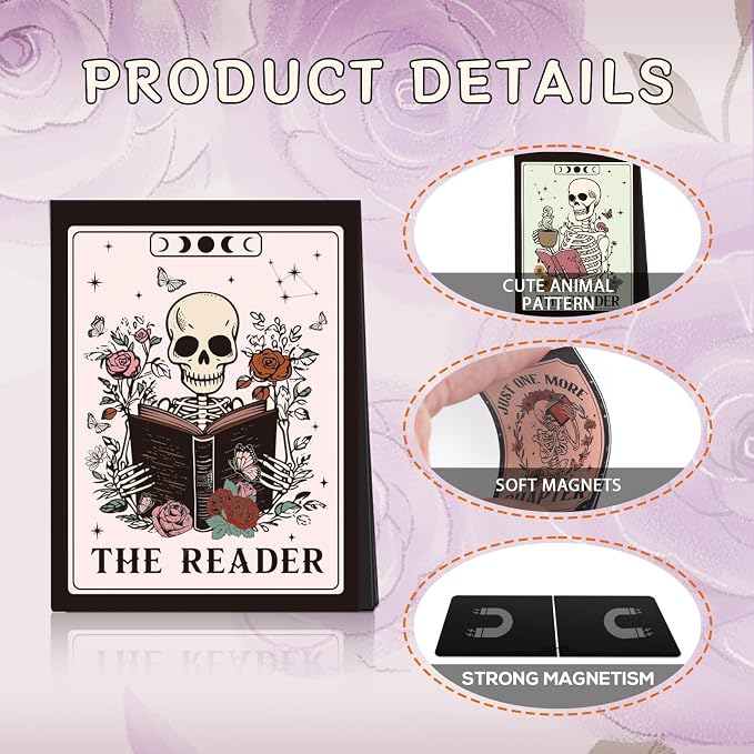 Wxiben Skeleton Magnetic Bookmark Gifts - 8Pcs Skull Flower Bookmarks Magnetic Skeleton Reading Book Mark Magnets Bookmark Page Markers Clip for Women Book Lover Bookish Reader Students Teachers