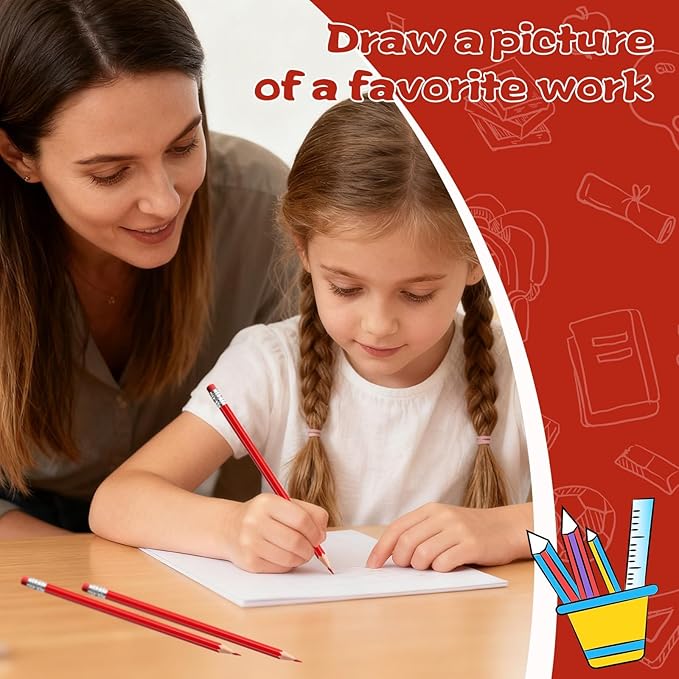 48 PCS Red Pencils Bulk with Eraser, Pre-Sharpened HB Pencils for Writing & Drawing, School Supplies for Kids Homework, Tests, Art Crafts & Teacher Grading (Red)