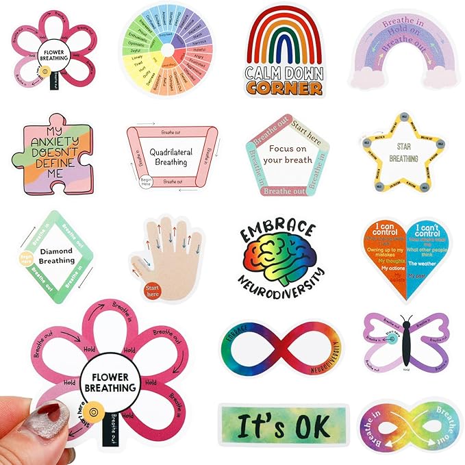 100 PCS Anxiety Sensory Stickers Calm Sensory Stickers Anti Stress Anxiety Relief for Classroom Teacher Adults Teens Supplies