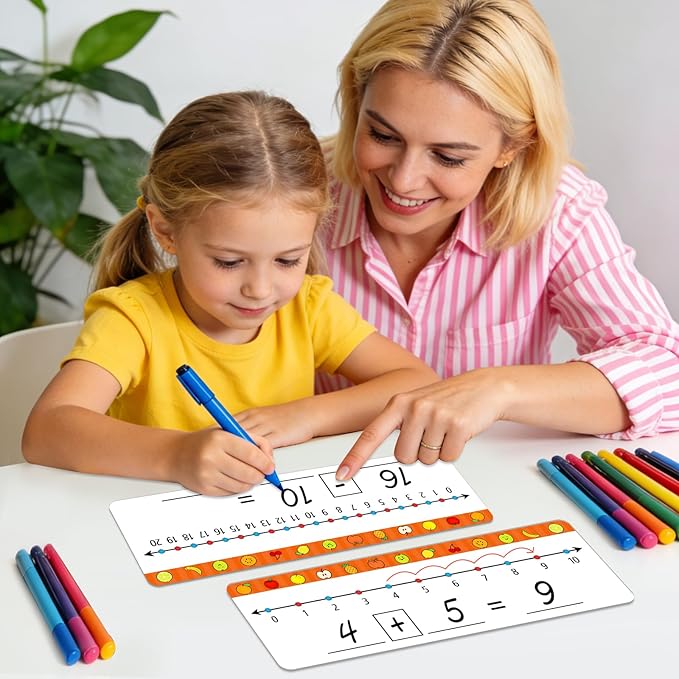 30 Packs Number Line Dry Erase Boards Cards, Double-Sided Writable & Erasable, 0-10 on One Side and 0-20 on the Other Side, Math Learning White Board Tool for Students, Classroom and Home (12” x 4”)