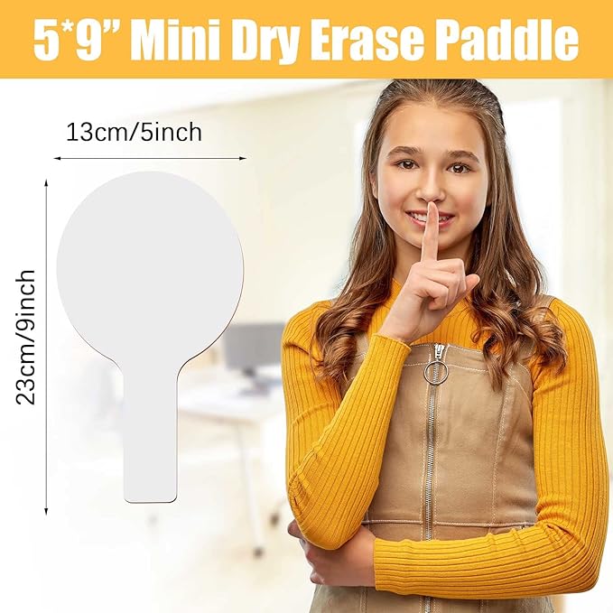 Gueevin 36 Pcs Dry Erase Paddles for Classroom, Double Sided Handheld White Boards, 5 x 9 Inches Small Round Flip Answer Boards for Students Classroom Quick Response Bidding Voting Games