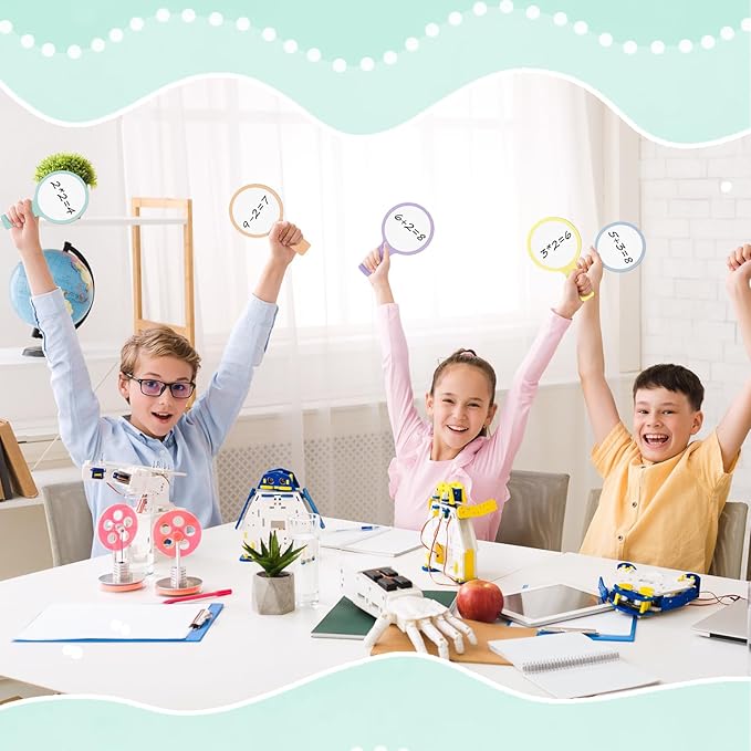Henoyso 48 Pcs Dry Erase Answer Paddle with Markers Handheld Double Sided Paddles Colorful Flip Answer Dry Erase Paddles White Boards for Students Kids Score Boards Teacher(Round Simple)