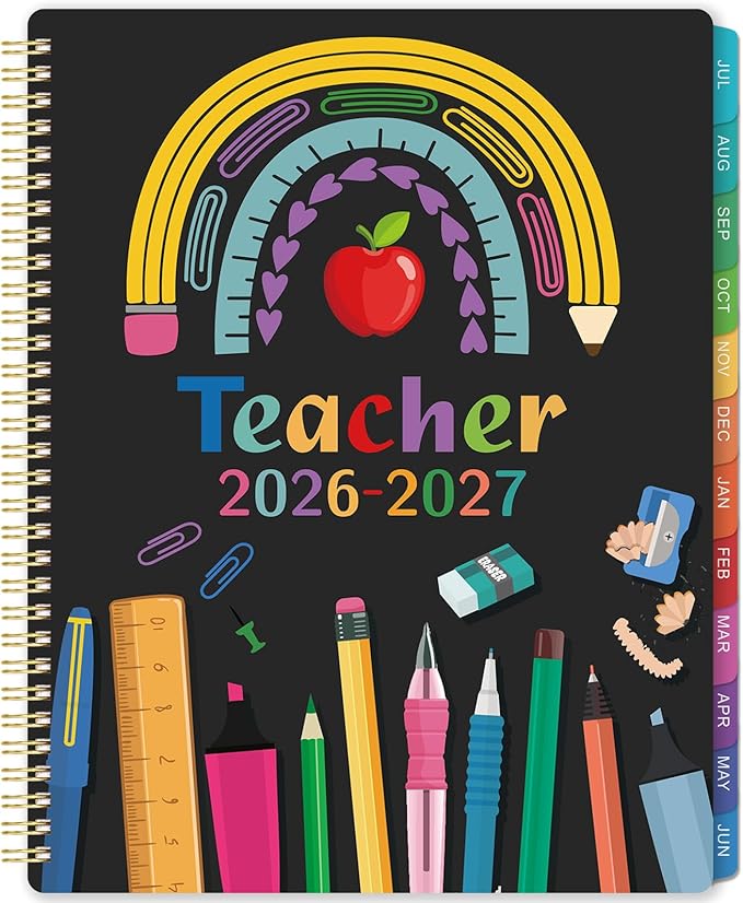 Teacher Planner 2026-2027 - Academic Planner Teacher Lesson Planner 2026-2027, July 2026 - June 2027, 8.5" x 11", Lesson Plan Book, Weekly & Monthly Lesson Calendar with with Colorful Laminated Tabs, Quotes, Inner Pocket