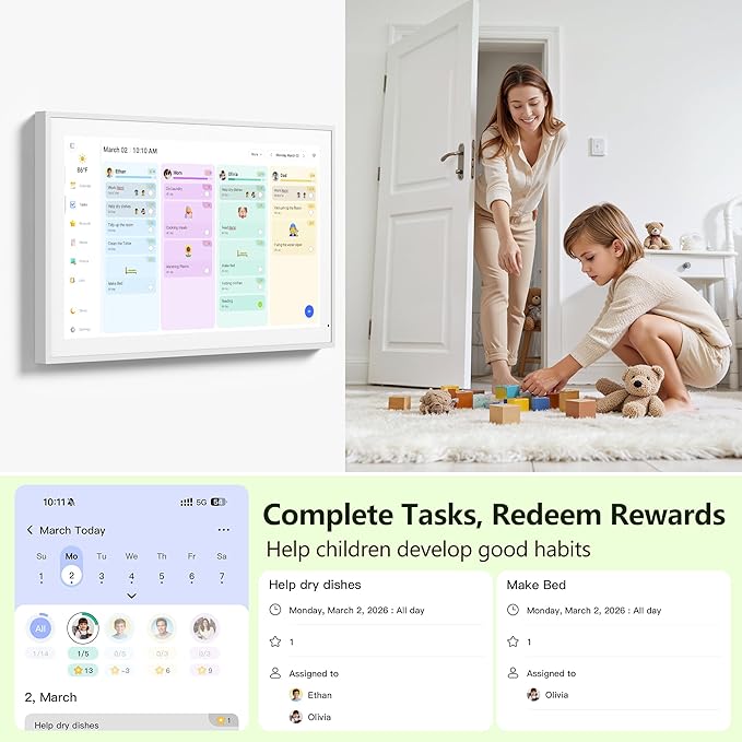 Digital Calendar, 15.6 Inch Wall Planner Electronic Calendar & Chore Chart, Smart Touchscreen Interactive Display for Family Schedules, Great for Organizing Your Routines, Wall & Desk Mountable, Gifts for Women Men, Gifts for Mom Dad