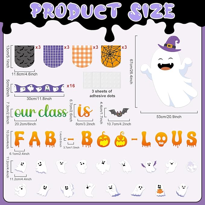 Halloween Ghost Bulletin Board Set Boo Ghost Bat Patterned Classroom Decorations Cute Halloween Paper Cutouts for Office School Birthday Chalkboard Wall Door Decor