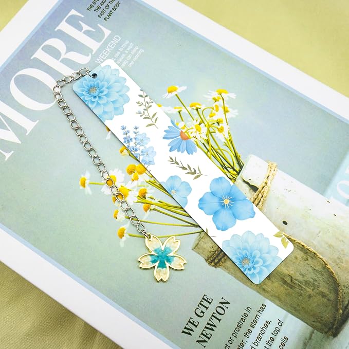 Cute Flower Bookmark Metal Bookmarks Book Marks for Reading Women Kids Bookmarks for Book Lovers Book Markers for Women Reading Accessories (Blue Flower)