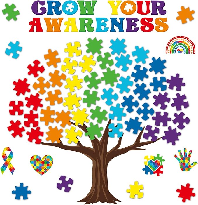 84 Pcs Puzzle Pieces Classroom Tree Bulletin Board Motivational Bulletin Board Inspirational Puzzle Pieces Decorations for Colorful Welcome Back to School Elementary Teacher Chalkboard