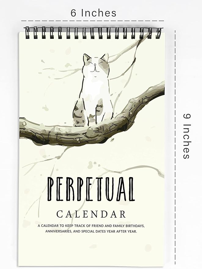 Cat Perpetual Calendar, Important Dates to Remember- 6x9 Monthly and Daily Wall Hanging Journal for Special Days- Birthdays- Anniversaries Book Birthday Gift Planner Organizer-VD