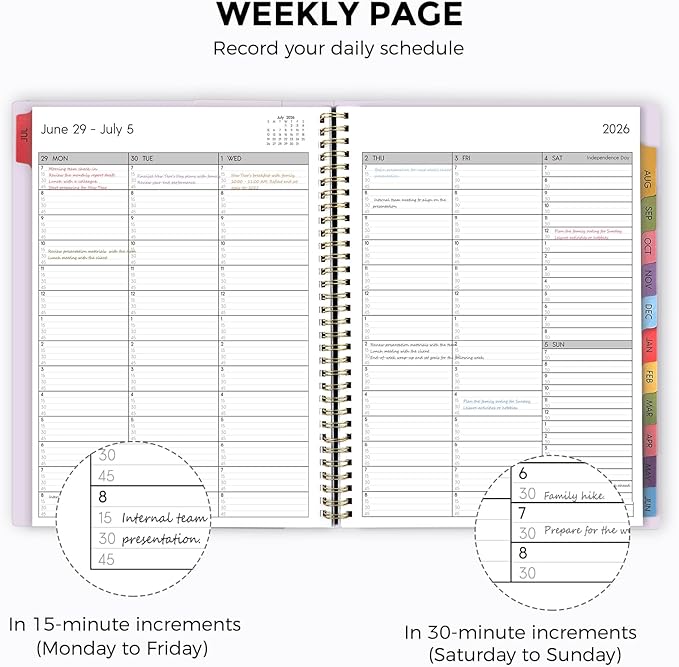 SKYDUE Appointment Book 2026-2027, Academic Hourly Planner from July 2026 - June 2027, 8.5" x 11" Weekly & Monthly Schedule Planner with 15-Minute Interval- Perfect for Daily Planning Purple