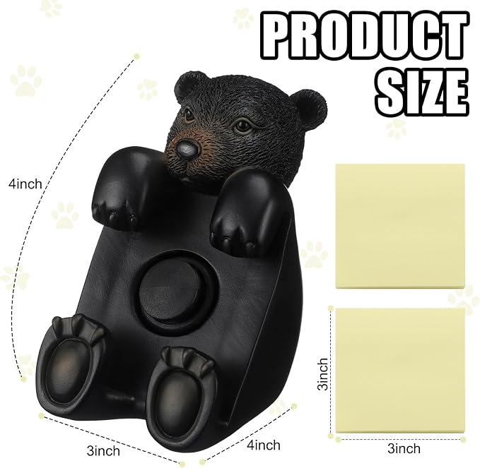 Chunful 3pcs Pop-up Note Dispenser Set Include Resign Black Bear Note Dispenser, 2 Pcs 3" x 3" Sticky for Office Desk Accessories