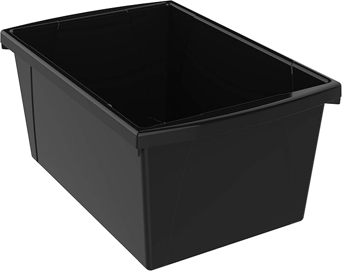 Storex 5.5 Gallon Storage Bin – Plastic Classroom Organizer for Books and Supplies, Black, 6-Pack (61429C06C)