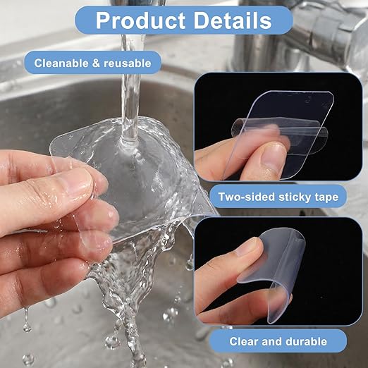 Clear Double Sided Adhesive Pads, 50pcs Waterproof Adhesive Sticker, Double Sided Squares Sticky Patch, Transparent Walls Hanging Nano Gel Tape Heavy Duty 2.36 * 2.36in for Home Office Fixing