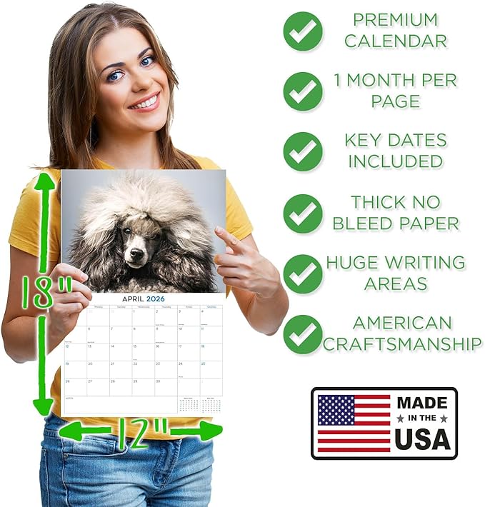 2025 2026 Poodle Toy and Miniature Calendar - Dog Breed Monthly Wall Calendar - 12" x 18" Open - Thick No-Bleed Paper - Giftable - Academic Teacher's Planner Calendar Organizing & Planning - Made in USA