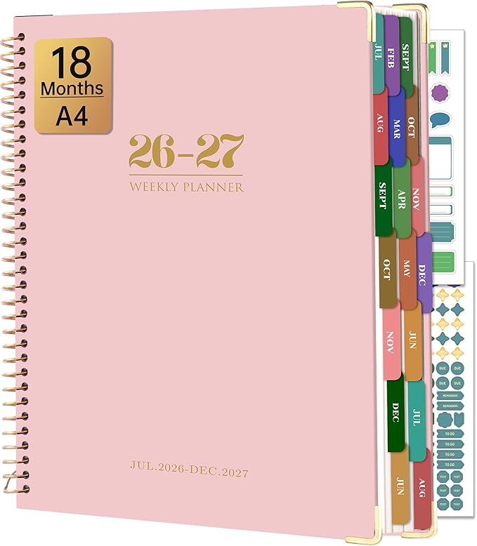 Yoment Planner 2026-2027 Weekly and Monthly 8.5"x11" Large Hardcover Planner from Jul 2026 - Dec 2027 18 Months Calendar Planners for Women Men Yearly Agenda Daily Weekly Planning with Tabs, Pink