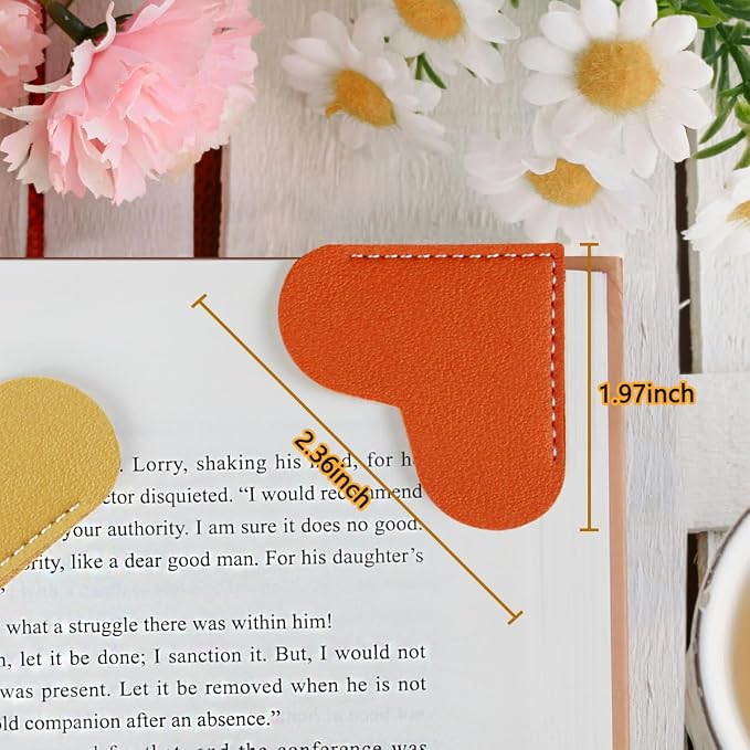 Leather Heart Bookmarks - Kinsound 6 Pieces Cute Corner Page Book Marks for Teachers Students Book Reading Lovers, for School Office Home Supplies (Heart（6pcs）)