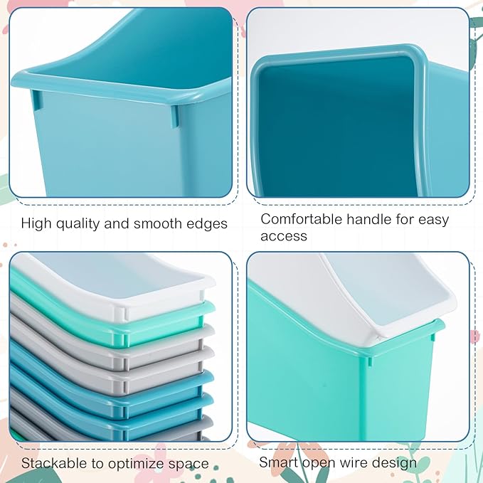 Geetery 24 Pcs Book Bin for Classroom with Labels Stackable Plastic Organizing Bins 11.5 x 5.4 x 7.5 in Book Holders Storage Bins Box Baskets for Classroom Library Home (Morandi Color)