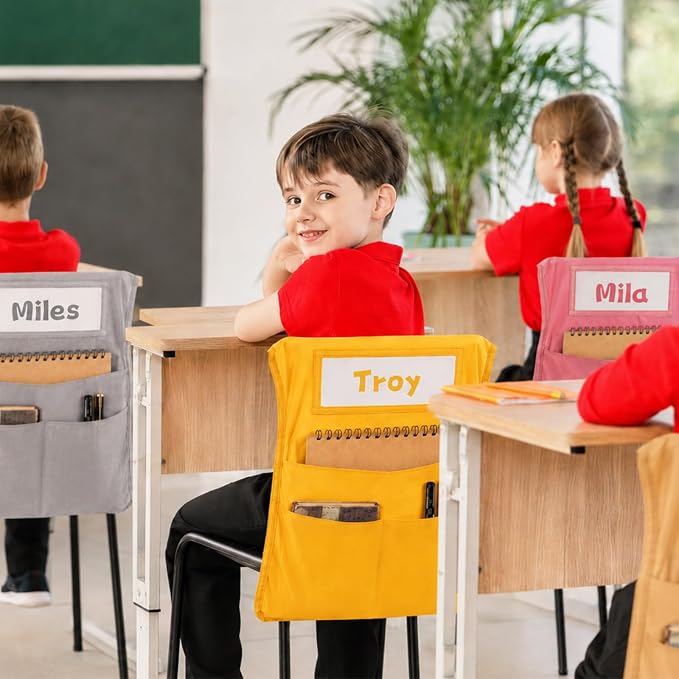 36pcs for Classroom 16.3x19.7inch Classroom Chair Pockets with Name Tag 3 Pockets Chair Organizer for Teacher Student School Office(Boho)