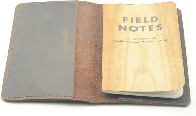 JJNUSA Distressed Leather Checkbook Journal Cover for Field Notes Moleskine Cahier Notebook Pocket size 3.5" X 5.5" Vintage Refillable Notepad (Dark Brown)