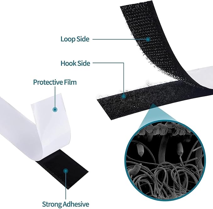 40 Sets Small Sticky Strips with Adhesive, 0.78 x 1.18 inch Tablecloth Invisible Hook and Loop, Picnic Table Clips, Tablecloths Table Cloth Holder, Black
