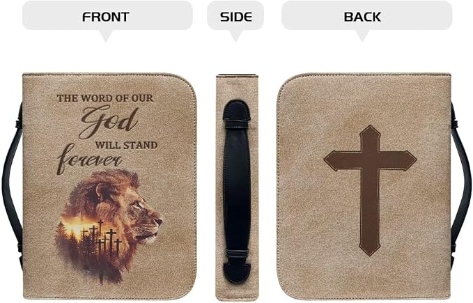 Bible Covers for Women Lion Cross Monogram Waterproof Bible Holder Case for Man Portable Bible Protector PU Leather Bible Organizer Bag Large Size