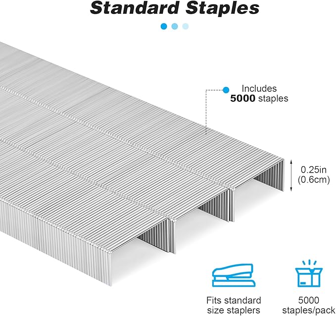 Stapler with 5000 Staples - Office Stapler, 25 Sheet Capacity, Staplers for Desk, Non-Slip, Black