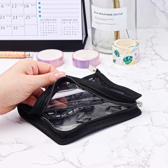 Mogoostry A8 Zippered Binder Cover Clear PVC Zipper Binder Folder Lace Decor 5-Ring Loose-Leaf Notebook Planner Organizer (Black)