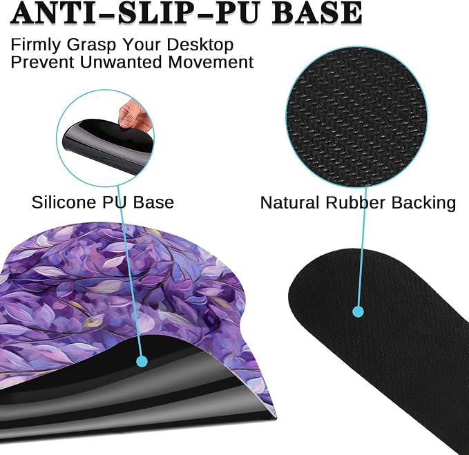 Britimes Purple Oil Painting Leaves Keyboard Mouse Pad Set Plant 4in1 Large Mousepad+Keyboard Wrist Rest+Mouse Wrist Rest+Coaster Ergonomic Design for Home Office Computer 35.4x15.7 inches