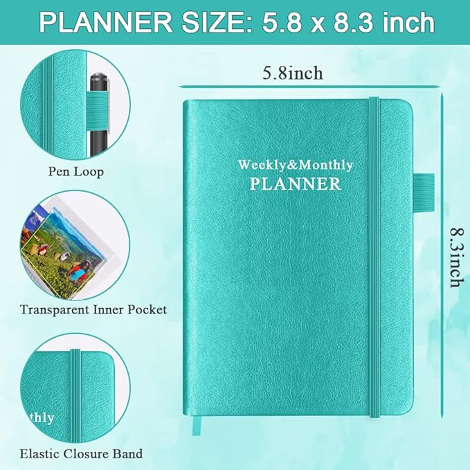 Hardcover Undated Planner for Any Year - Weekly & Monthly Planner & Journal to Track Goals, Perfect to Organize Your Daily Life, 5.85" x 8.25", Teal