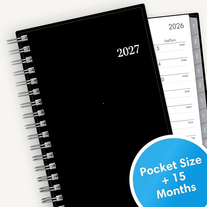 Blue Sky 2027 15-Month Weekly and Monthly Mini Planner Calendar, Includes October 2026 - December 2027, 3.625" x 6.125", Flexible Cover, Wirebound, Laminated Tabs, Enterprise