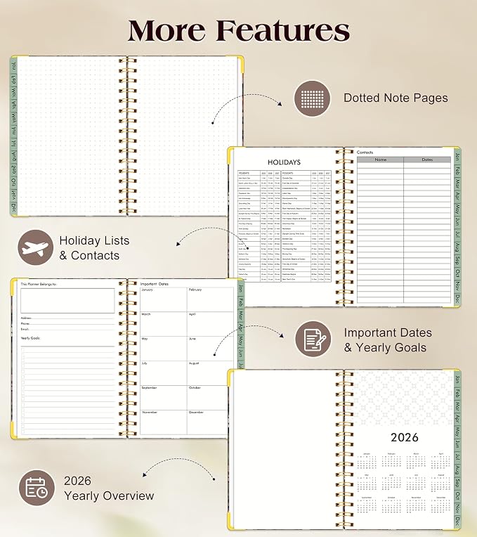 2026 Planner, Hardcover Weekly and Monthly Planner for Women, January 2026 - December 2026, Spiral Yearly Agenda Organizer Book 2026 with Tabs, Daily Calendar Planners for School Work Home, A5 (5.75" x 8.38"), Petals