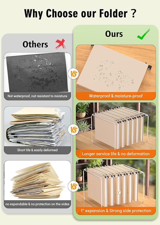 Extra Capacity Plastic Hanging File Folder, 12 Pack Reinforced Hang Folders Letter Size, Heavy Duty 1 Inch Expansion Filing Cabinet Folders for Bulk Files, Medical Charts, Light Pink