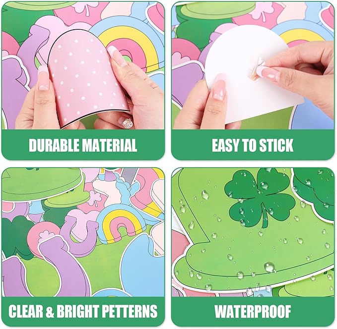 JarThenaAMCS St. Patrick' s Day Bulletin Board Decoration Lucky Charms Classroom Decoration Set Shamrock Clover Unicorn Paper Cutouts for School Classroom Chalkboard Wall Decor Irish Party Supplies