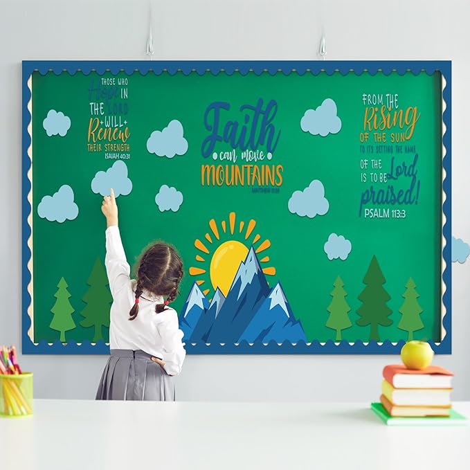 Sayglossy Faith Can Move Mountains Bulletin Board Decoration Religious Classroom Bulletin Board Faith Mountain Cutout for Sunday School Religious Classroom Home Wall Decor