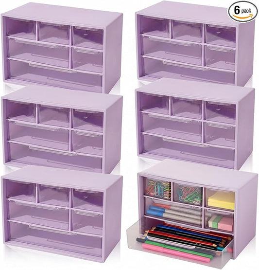 Briwooody 6 Pack Desk Storage Organizer with 6 Drawers 3 Tier Stackable Desktop Storage Box Drawers 7.1''x3.9''x4.7 ''plastic Craft Organizer Drawer for Stationery Makeup Office School(Purple)