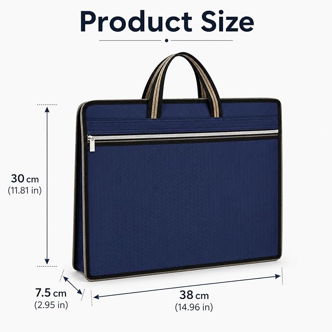 Folder Bag, Briefcase for Men, Document Bags with Zipper, Carrying Case with Handle,File Tote Bags for Laptop Files Book (38x30x7.5cm,Blue)