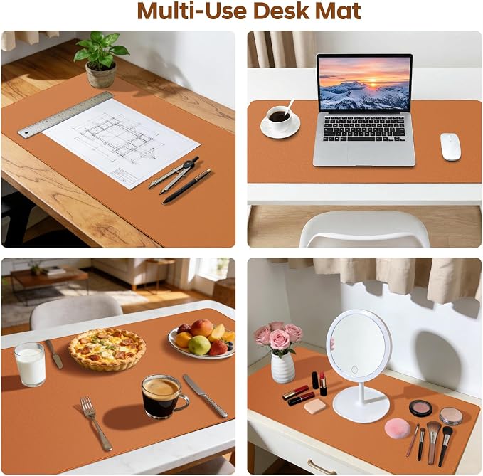 Leather Desk Pad Protector, Office Desk Mat, Large Mouse Pad, Non-Slip PU Leather Desk Blotter, Waterproof Computer Desk Writing Pad for Office and Home (Brown, 47.2" x 23.6")