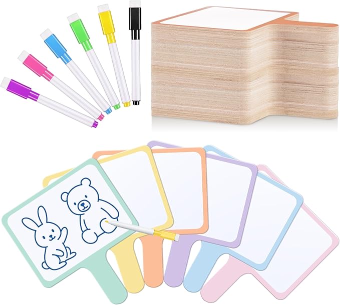 Henoyso 48 Pcs Dry Erase Answer Paddle with Markers Handheld Double Sided Paddles Colorful Flip Answer Dry Erase Paddles White Boards for Students Kids Score Boards Teacher(Rectangle Fresh)