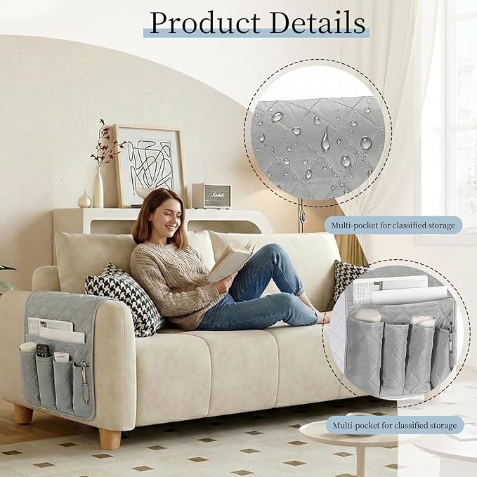 This 32-inch sofa armrest storage bag is suitable for sofas, recliners, and bedside use, providing convenient storage and organization.