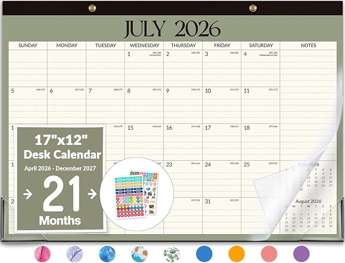 Forvencer Desk Calendar 2026-2027, 21 Months Calendar Runs from April 2026 to December 2027, 17" x 12" Large 2026 Wall Calendar Monthly Planner with Plastic Cover for Home School Office