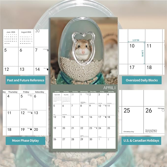 2026 Wall Calendar,Hamster Calendar 2026, Monthly Wall Calendar, 12" x 24" Open,Family Planner Calendar Organizer with funny hamster Images