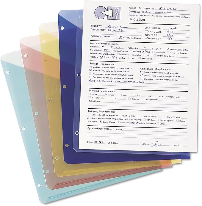 Smead Organized Up Poly Translucent Slash File Jacket, Three-Hole Punched, Letter Size, Assorted Colors, 5 Count