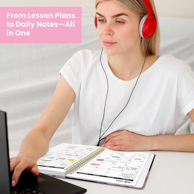 Planner 2026-2027, Monthly and Weekly Calendar Academic Planner July 2026 - June 2027, Hardcover Student Teacher Planning Agenda Book with Tabs, Perfect for Office School Supplies, A5 (6.3" x 8.5") - Pink Vortex