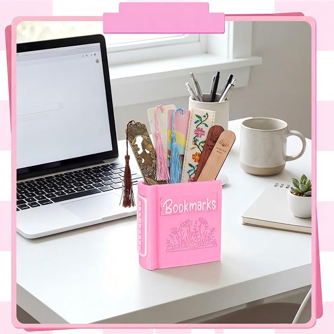 Resurhang 3D Printed Book Shaped Bookmark Holder, Book Lover Gift, Bookish Accessory Office Desk Supplies End of Year Gift for Librarian Bookworm Teacher Women(Pink)