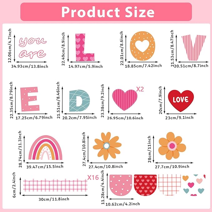 Valentine's Day Bulletin Board Set Valentines Classroom Decoration You are Loved Bulletin Board Borders Valentine's Day Rainbow Loved Heart Cutouts for Holiday School Office Chalkboard Wall Door Decor