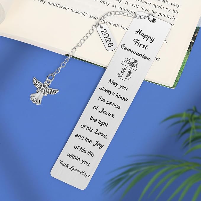 First Communion Bookmark,Tumwisk First Communion Gifts for Girls Angel Chain Bible Book Mark Christians Easter Bookmarks for Kids, Bookmarks for Women Inspirational Teenage Confirmation Baptism Gifts