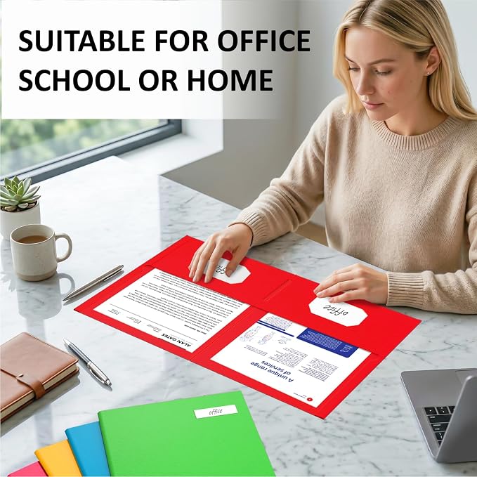 Two Pocket Folders, 5 Pack Paper Folders with Pockets, Thick Textured Paper File Folders, Fit Letter Size Paper, 5 Assorted Colors for Office, Home, Business, School Supplies