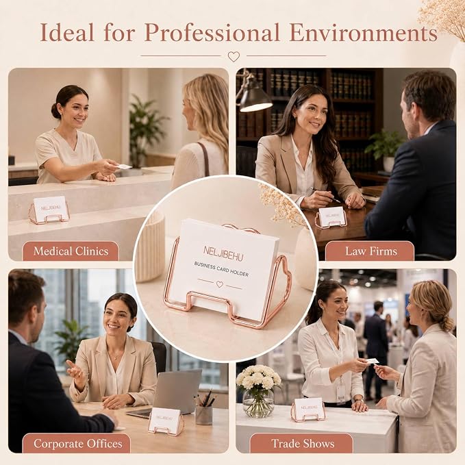Heart Business Card Holder for Desk, Metal Business Card Stand Organizer, Cute Desktop Display for Name Cards, Photos and Notes, Office Reception Wedding Table Decor (rose gold)